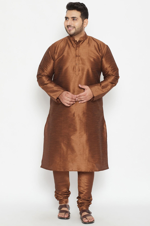 Light Brown Dupion Silk Churidar Men's Kurta Pajama