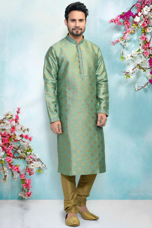 Light Green Woven Zari Kurta For Eid