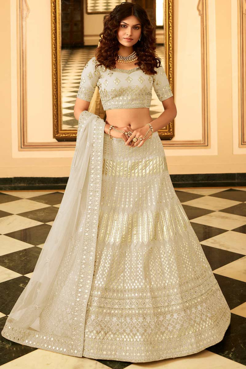 Light Grey Art Silk Embroidered Lehenga
