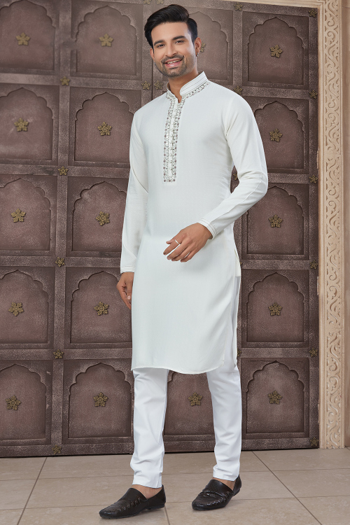 Light Grey Cotton Handloom Straight Cut Men's Kurta Pajama 