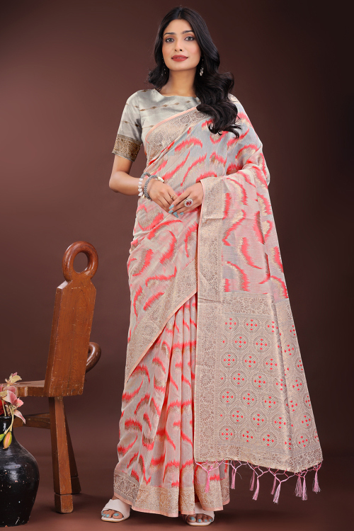 Light Grey Cotton Silk Woven Zari Regional Saree