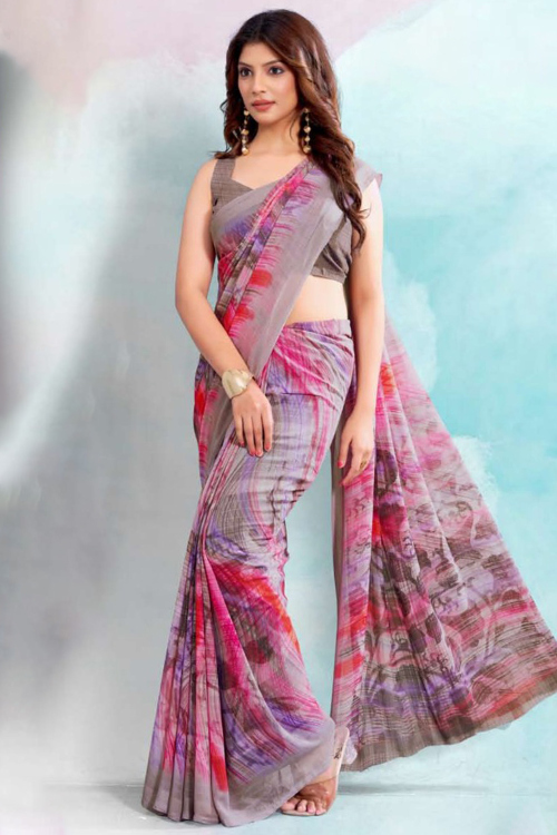 Light Grey Georgette Printed Light Weight Saree