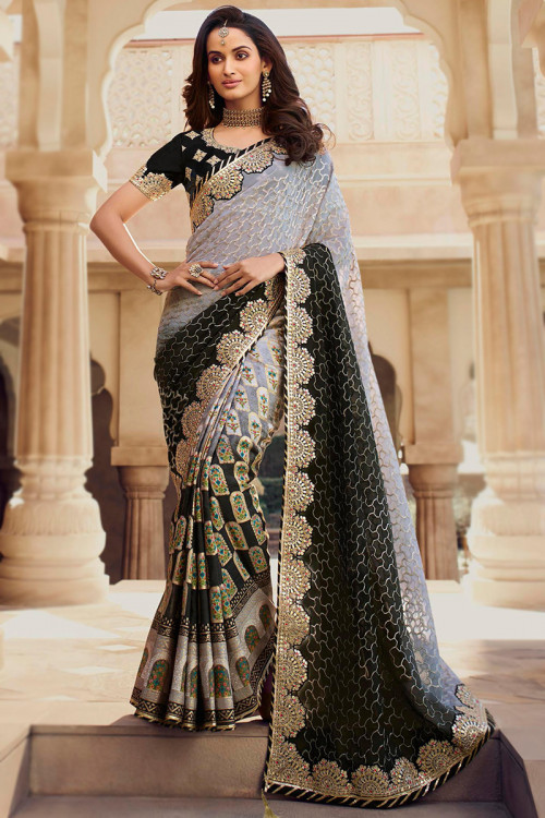 Light Grey Georgette Printed Traditional Saree 