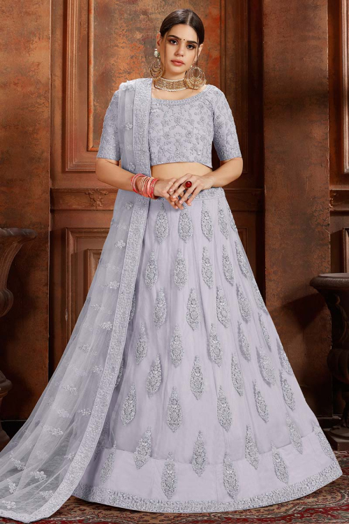 Light Grey Net Lehenga Choli With Dori Work