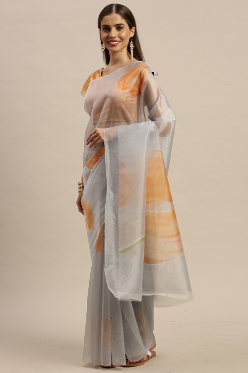 Light Grey Organza Saree
