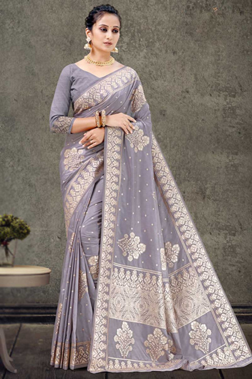 Light Grey Soft Silk Indian Wedding Saree