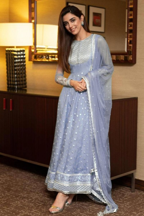 Sonal Chauhan Purple Pink Net Anarkali Suit Thread Work Anarkali Dress –  Lady India