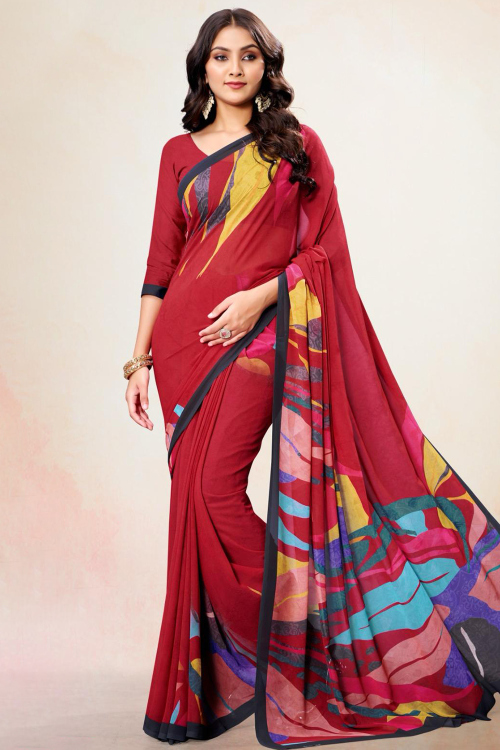 Light Maroon Printed Georgette Casual Wear Saree 