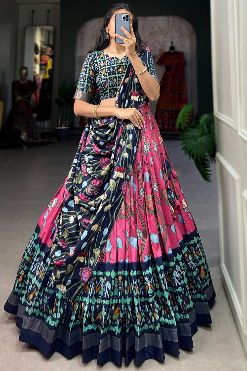 Light Maroon Tussar Silk Lehenga with Printed Work for Diwali