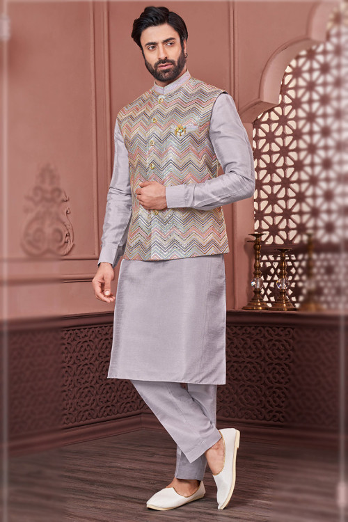 Buy Indo Western Mauve Gur Purab Kurta Pajama Online for Men in USA