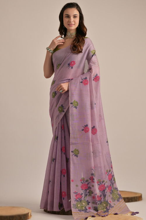 Light Mauve Cotton Weaved Thread Light Weight Saree