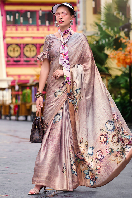 Light Mauve Satin Light Weight Festival Wear Saree