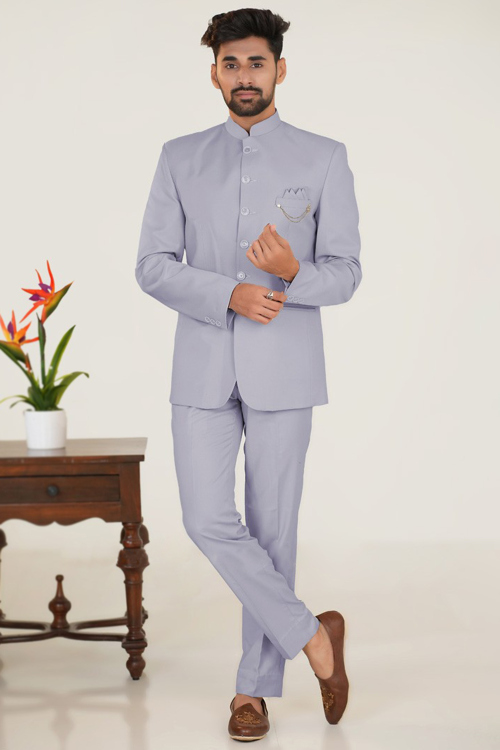 Light Mauve Silk Plain Jodhpuri Style Men's Coat Pant