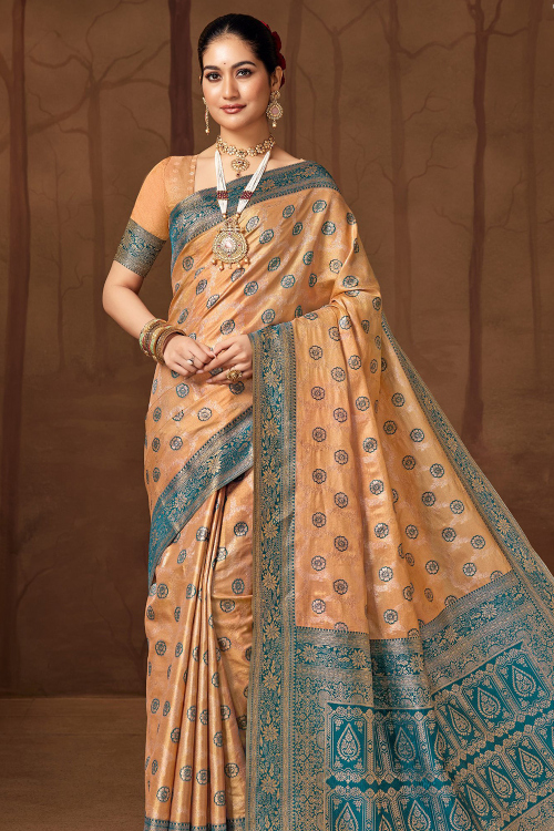 Light Orange Art Silk Broad Border Saree With Weaved Work