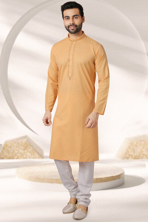 Buy Orange Full Sleeve Traditional Bengali Wedding Clothing Online