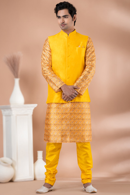 Modi jacket on orange kurta sale