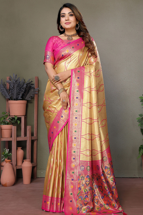Light Orange Soft Silk Saree With Weaved Work For Festival 