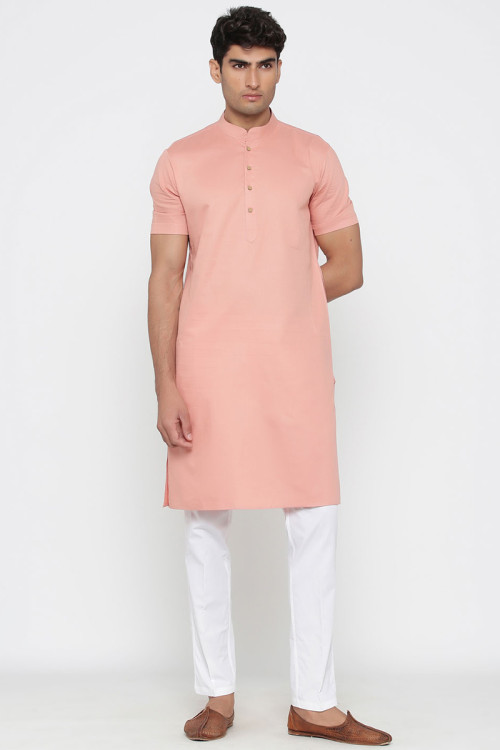 Buy 36 S Size Peach Half Sleeve Kurta Pajama Online for Men in USA