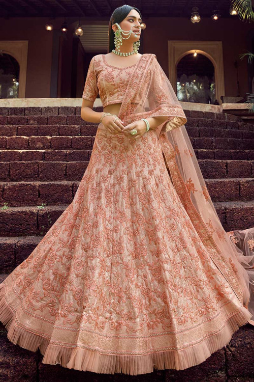 Trending Peach Color Lehenga Choli For Wedding – Joshindia