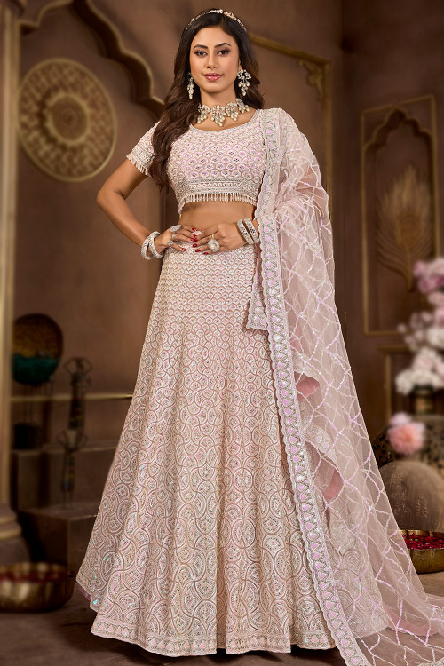 Bridal lehenga designs in peach colour on sale