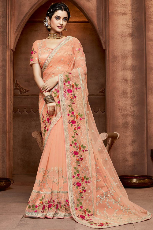 Peach color party wear new arrivals saree