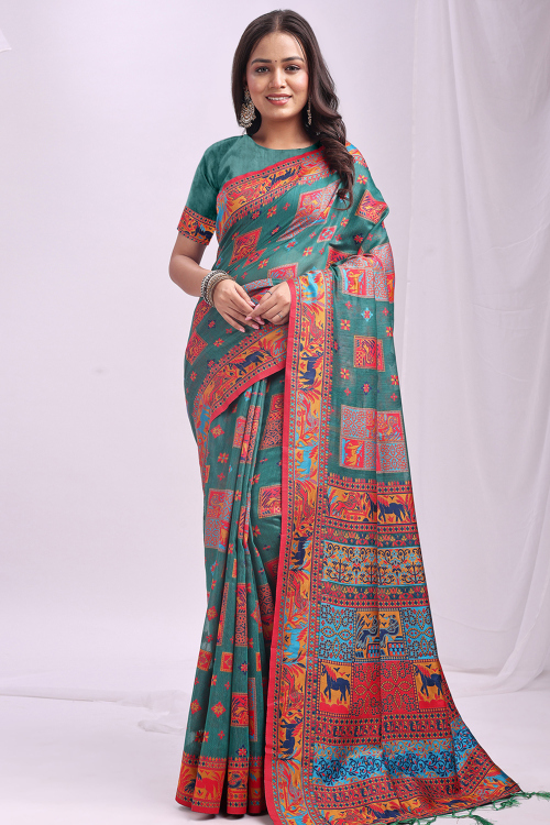 Light Peacock Blue Weaved Thread Cotton Saree For Casual Wear