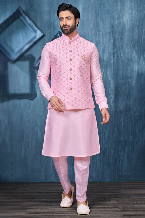 Buy Pastel Engagement Art Silk Kurta Pajama Online for Men in USA
