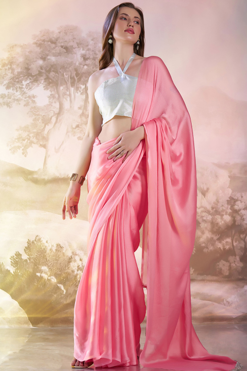 Light Pink Chiffon Contemporary Casual Wear Saree