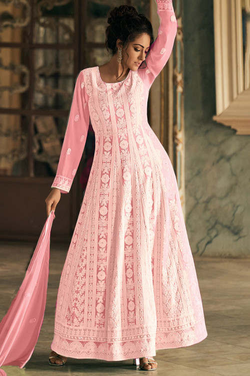 Light Pink Chikankari Embroidered Georgette Anarkali Suit 