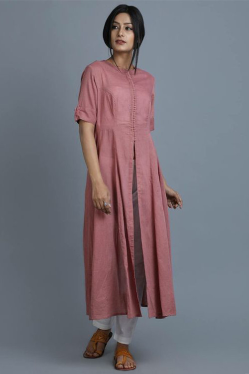 Light Pink Cotton Plain Trouser Suit for Eid