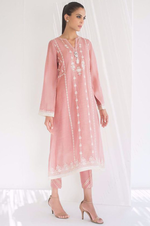 Light Pink Cotton Silk Embroidered Anarkali Suit