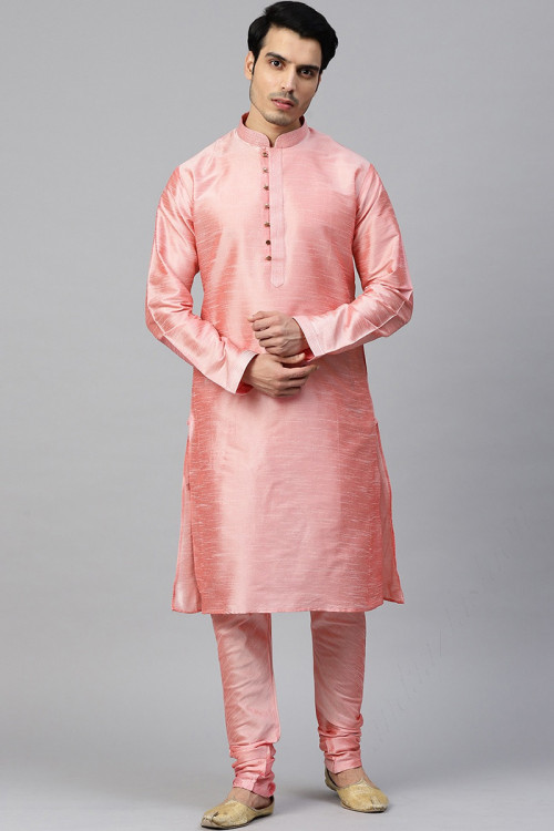 Light Pink Dupion Silk Men Kurta Pajama for Eid