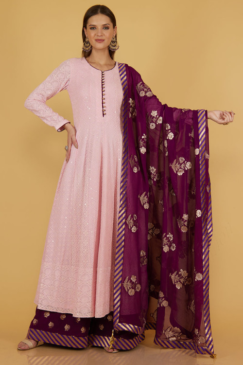 Georgette Anarkali Suit in Light Pink colour for Eid
