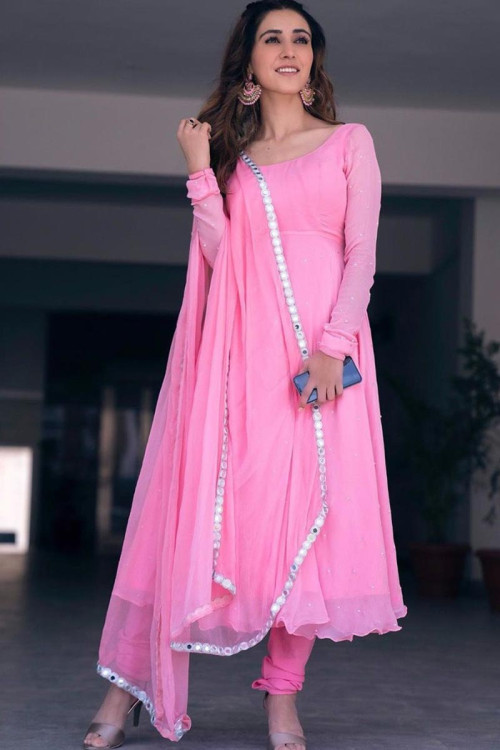 Taffy Pink Georgette Eid Anarkali Suit With Sequins Work