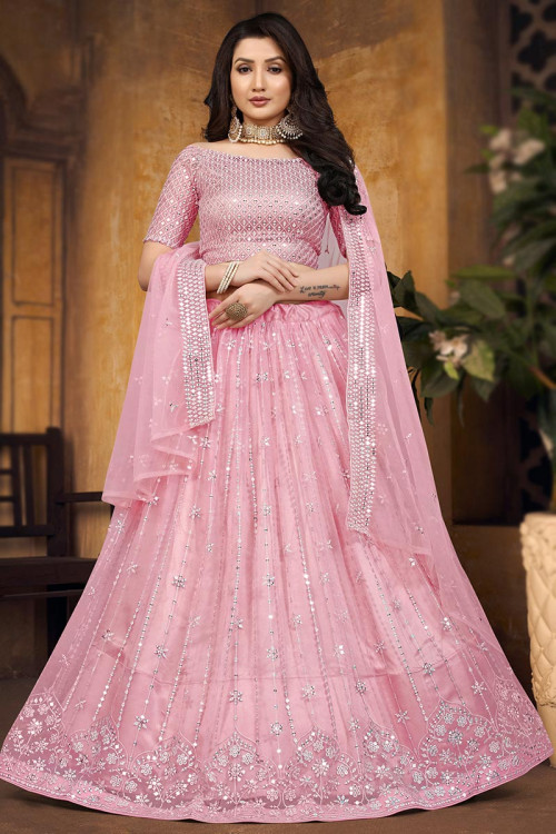RE - Baby Pink Coloured Sequence Emroidery Work Lehenga Choli-thephaco.com.vn