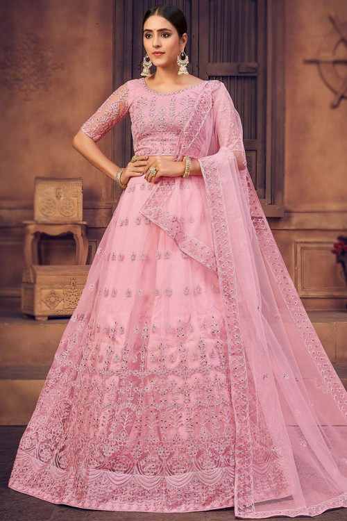 Pink and White Lehenga Choli - Shafalie's Fashions