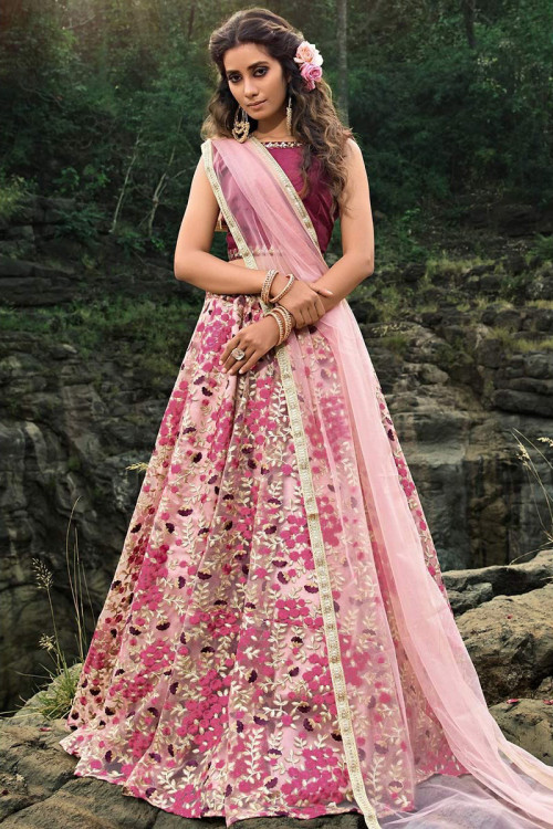 light pink net indian lehenga with dori work llcv01696 1 1