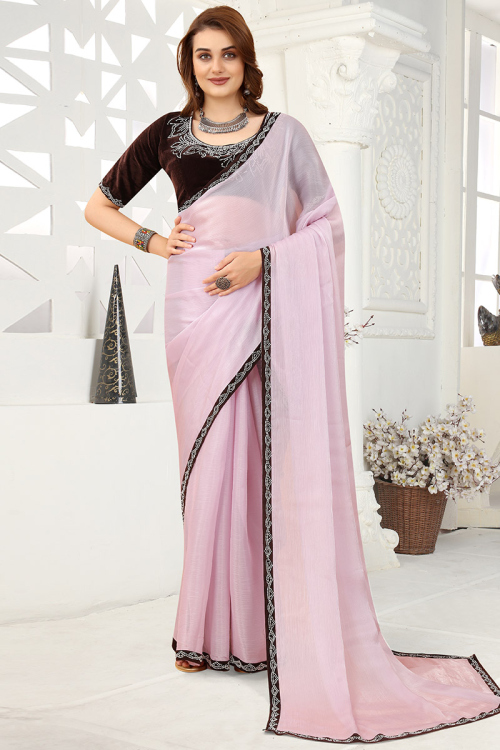 Light Pink Organza Embellished Saree