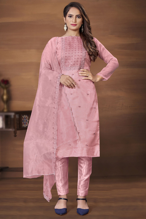 Light Pink Organza Fancy Trouser Suit