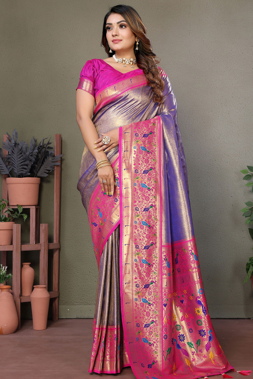 Light Purple Art Silk Paithani Weaved Saree 