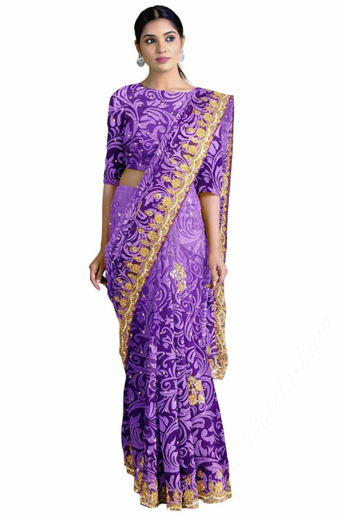 Light Purple Brasso Embroidered Saree