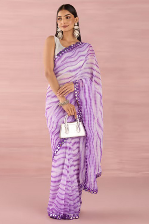 Light Purple Casual Wear Leheriya Printed Georgette Saree 
