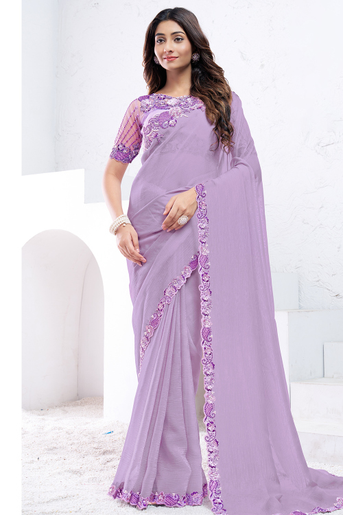Light Purple Chiffon Embroidered Light Weight Saree 