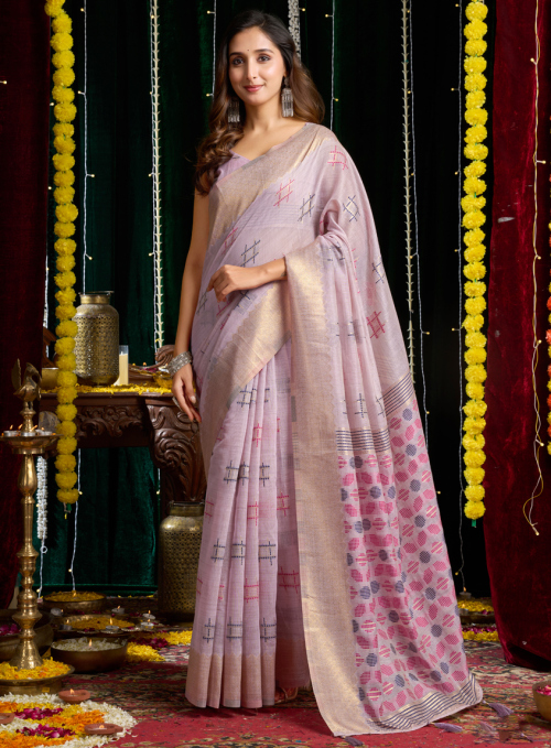 Light Purple Cotton Weaved Broad Border Saree 