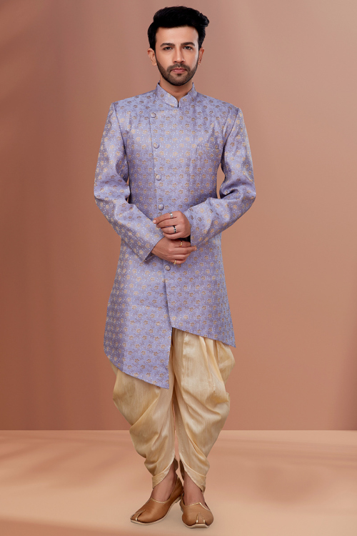 Light Purple Jacquard Woven Zari Men's Sherwani