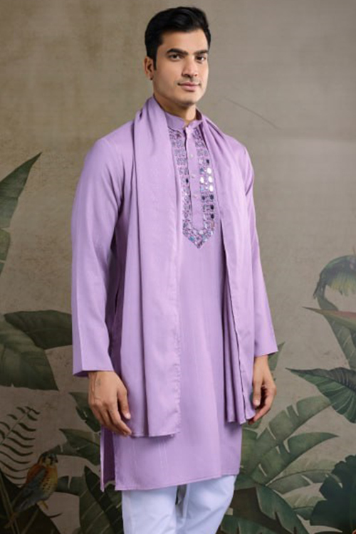 Light Purple Men's Kurta with Weaved Work for Diwali Festival