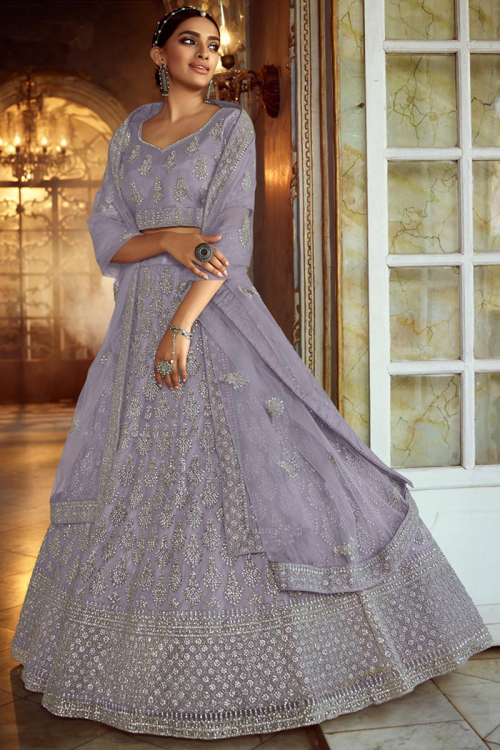 Light Purple Organza Embroidered Lehenga