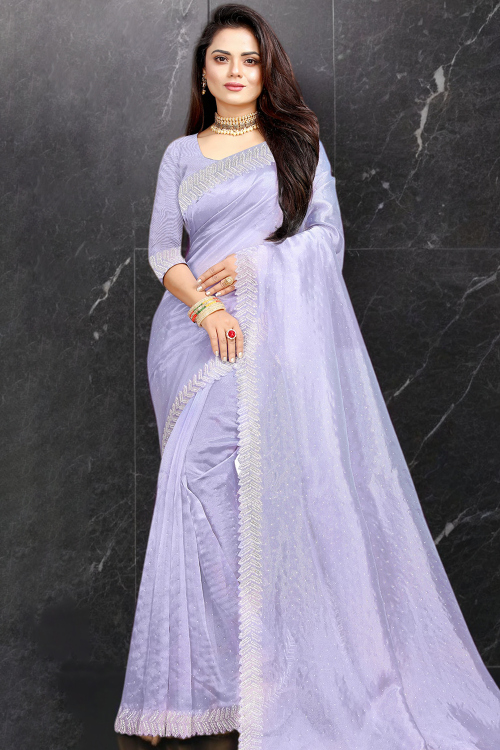 Light Purple Organza Stone Embellished Shimmer Saree