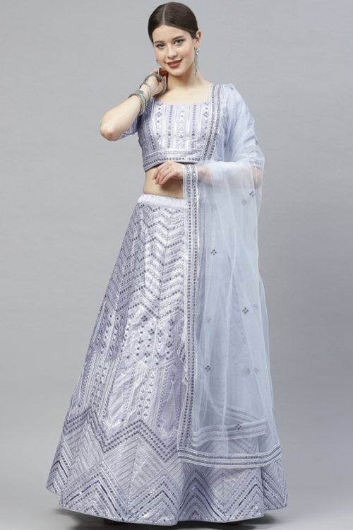 Light Purple Sequins Embroidered Silk Panelled Style Lehenga 
