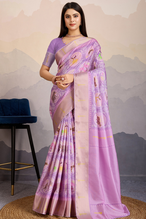 Light Purple Silk Blend Saree with Zari Work for Navratri